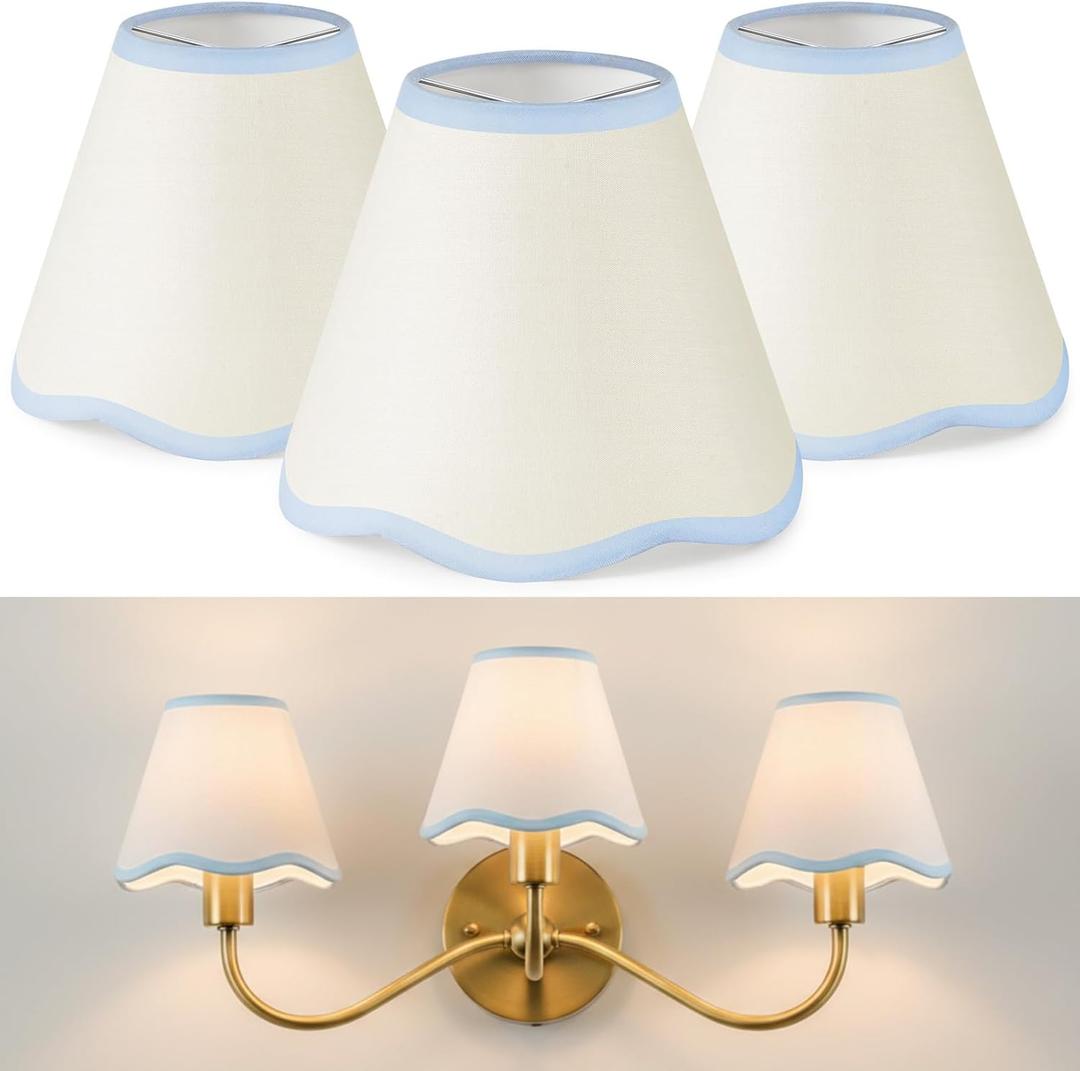 VIHOSE Set of 3 2.9" Top x 5.9" Bottom x 5.1" Height Lamp Shade with Petal Edge Set of 3 Chandelier Shades Fabric Scalloped Lampshade for Floor Wall Lamps Table Living Room Bedroom (Blue Edge)