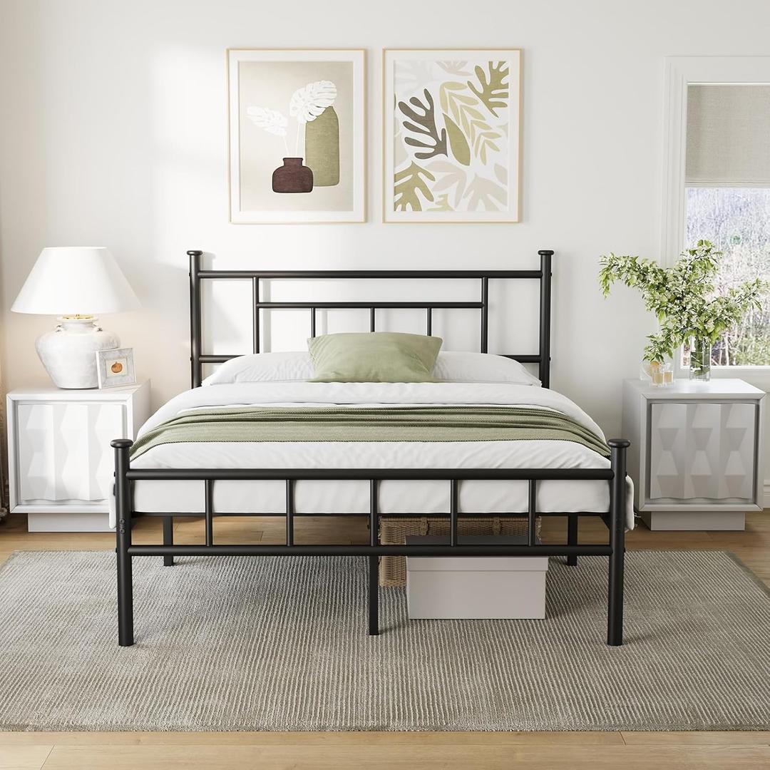 Full Size Platform Bed Frame with Headboard & Footboard 14 Inch High with Spacious Under Bed Storage No Box Spring Needed Sturdy Steel Slat Noise Free Metal Platform Bed Frame Foundation
