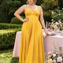 Womens Pleated A-Line Ruched Sleeveless Prom Dress Adjustable Spaghetti Strap Backless Party Gown Dress (Yellow, XL)