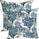 Summer Coastal Pillow Covers 16x16 Pack of 2 Navy Blue Coral Throw Pillow Cover Coral Branch Ocean Themed Beach Decorative Pillowcase Beachy Nautical Cushion Case for Sofa Couch Outdoor Decor