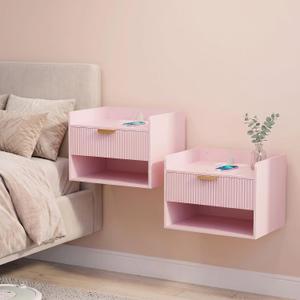 Arbuxzuy Floating Nightstand Set of 2 with Charging Station and Drawer, 2pcs