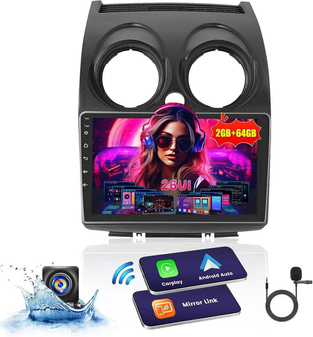 [2G+64G] Android Car Stereo for Nissan Rogue Sport 2007-2015 with Wireless Carplay Android Auto, 9 Inch HD Touchscreen Car Radio with GPS WiFi Bluetooth FM/RDS EQ SWC Backup Camera MIC