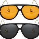 SODQW 2 Pack Oversized Aviator Sunglasses for Women Men With Earring Trendy Large Big Double Bridge 2025 Shades, Black/Orange+black/Grey