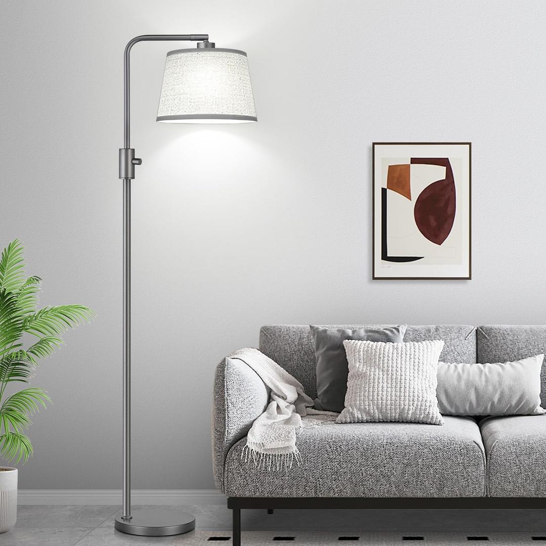 Upgraded Dimmable Floor Lamp, 1000 Lumens LED Edison Bulb Included, Arc Floor Lamps for Living Room Modern Standing Lamp with Linen Shade, Tall Lamps for Living Room Bedroom Office Dining Room-Grey (Space Gray-Linen Shade)
