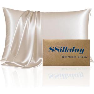 Mulberry Silk Pillow Cases with Zipper, Ultra Smooth Soft Breathable Cooling Pillow Cases for Hot Sleepers, Silk Satin Pillowcase for Hair and Skin, Gifts for Women (Beige, Standard Size, 1 Pack) (Standard - 2026 Inch)