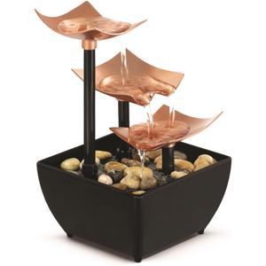 Homedics Tabletop Water Fountain, 3 Tier Indoor Waterfall Fountain with Natural River Rocks, Quiet Pump for Relaxation, Zen Home & Office Desk Dcor, AA Battery Powered (Golden Dew)