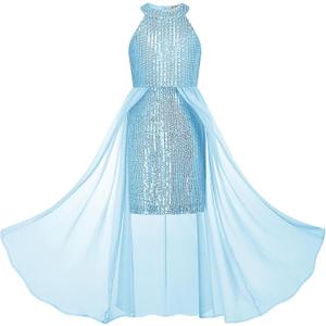 GRACE KARIN Girls Halter Neck Sequin Dress Kids Fancy Formal Party Christmas Sparkly Pageant Birthday Dresses (Blue, 10Y)