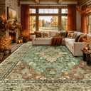 RELEANY Area Rugs 8'x10' Washable Non-Slip, Floral Vintage Distress Print Pattern Medallion Carpet for Living Room Bedroom Dining Room, Brick Red Rust Neutral Brown Burnt Orange Green