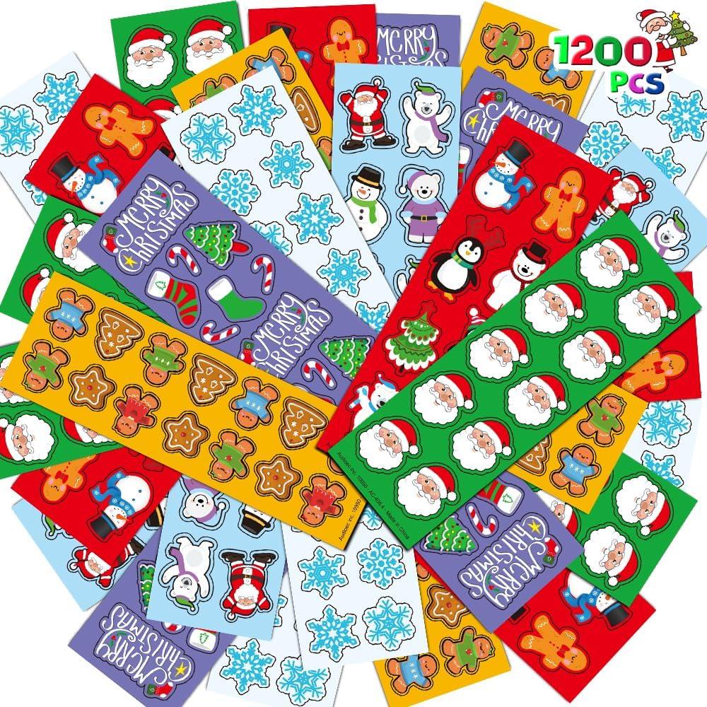 ArtCreativity 1200 Christmas Stickers for Kids - with 100 Sticker Sheets Holiday Stickers Assortment- Stocking Stuffers for Kids, Bulk Christmas Party Favors for Boys and Girls Ages 3 4 5 6 7 8
