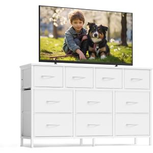 SONGMICS Dresser for Bedroom, Wide Dresser with 10 Fabric Drawers, 11.8"D x 44.8"W x 26.8"H