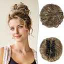 RUWISS Claw Clip Messy Bun Hair Piece Real Human Hair Buns Wavy Curly Chignon Hair Bun Extensions Tousled Updo Claw Clip Ponytail Hairpieces for WomenBrown to Blond (40g)