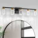 SineRise 5-Light Black and Gold Vanity Light with 3 Color Modes (3000K/4000K/6000K), Eye Protection LED Bathroom Light Fixture, Dimmable Modern Wall Light Over Mirror with Clear Glass Shade