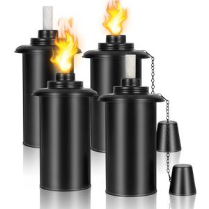 16 oz Torch Replacement Canister (4 Pack) - Outdoor Citronella Fuel Refill for Bamboo Torches with Wicks & Covers, Long-Lasting, Perfect for Patio, Luau Party, Garden Decor