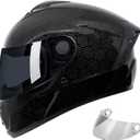 Full Face Motorcycle Helmet DOT Approved for Adults, Lightweight Street Bike Helmet with Ventilation, All-Season Riding Gear, Removable Washable Liner, Stylish Design for Men and Women (Large, New Carbon Fiber)