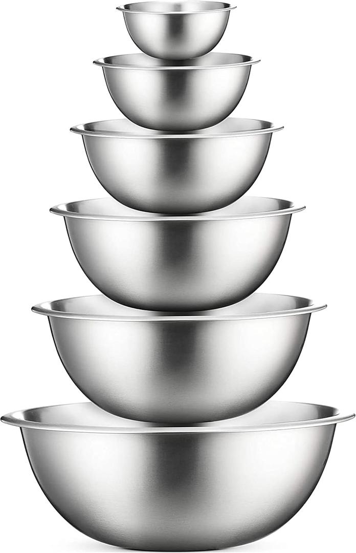 FineDine Stainless Steel Mixing Bowls Set, Dishwasher Safe, 6 Piece Metal Mixing Bowls For Kitchen, Nesting, Large, Small, Big Food Prep, Cooking, Baking