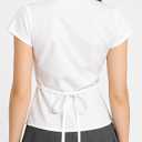 SUNNOW Women's Pleated Bust Button Down Shirt Tie Back Fitted Short Sleeve Blouse Casual Tops (White, M)