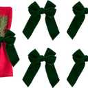 Velvet Bow Napkin Rings, Set of 4 Christmas Bowknot Napkin Holder Ring Dining Table Decor for Xmas Dinner Parties Wedding Holiday Home Table Setting(Green Bow)