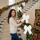 Janinka 6 Pcs Large White Christmas Bow Ornaments with Gold Snowflake Decor 13.4x9.1 Inch Big Plush Faux Fur Bow Decorations Furry Xmas Tree Topper for Wreath Door Window Fireplace Staircase Decor