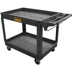 Utility Service Cart, 2-Shelf 500LBS Heavy Duty Plastic Rolling Utility Cart with 360 Swivel Wheels, Lipped Shelves, Ergonomic Storage Handle for Warehouse/Garage/Cleaning/Manufacturing