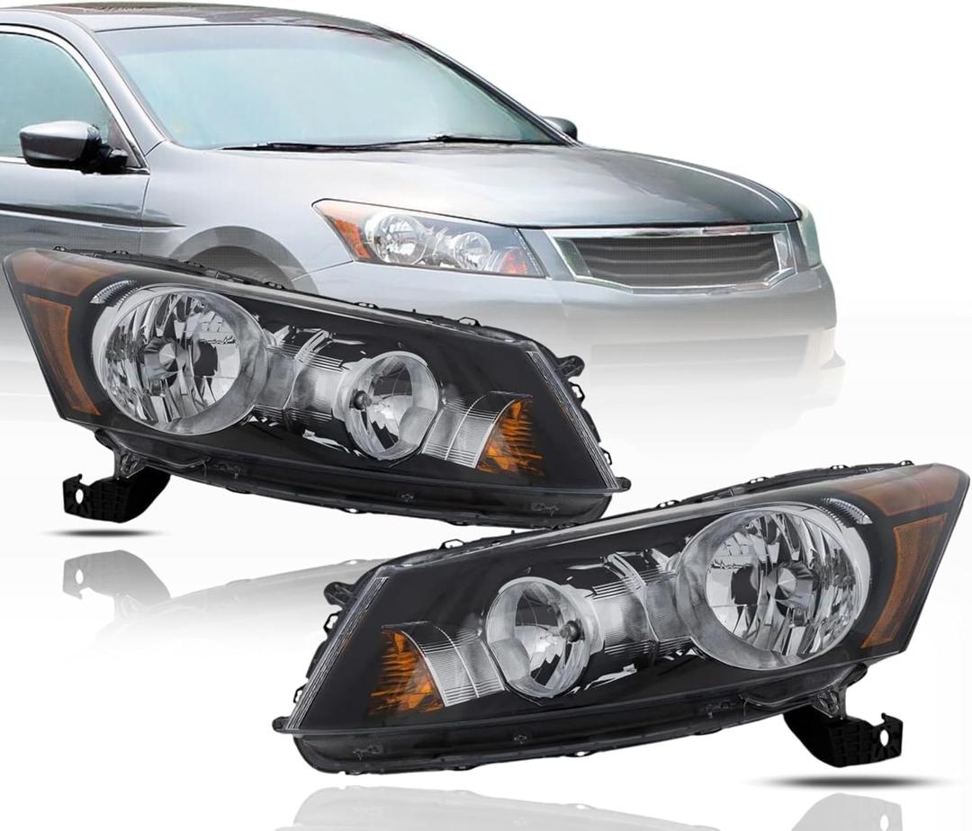 Headlight Assembly with Bulbs Replacement for Honda Accord 2008-2012 CAPA Certified Halogen Headlamps Left & Right Sides, HO2502130, HO2503130