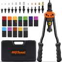 Rivet Nut Tool Kit, 16-Inch Rivet Gun Including 12 Upgraded Interchangeable Mandrels & 200Pcs Nuts, Hand Riveter Labor-Saving and Compact Design,Thread Insert Riveter with Rugged Carry Case