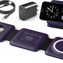 Charging Station for Mag Safe Apple - 3 in 1 Magnetic Foldable Wireless Charger Pad - Travel Charging Mat for iPhone 16 15 14 13 12 Pro Max Plus Watch & Airpods (Deep-purple)