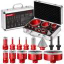 DAYDOOR Diamond Hole Saw Kit, 13-Piece Tile Hole Saw Kit 1/4" 5/16" 4/5" 1" 1-3/8" 2" 3" 4",Vacuum Brazed Core Drill Bits for Porcelain Tile, Granite, Marble, Stone(Red)