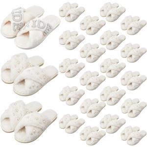 Cuffbow 24 Pairs Bridesmaid Slippers Bulk for Wedding Women Fuzzy Bride Slipper Bridal Shower Gift for Bachelorette Party