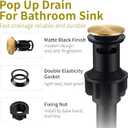 Bathroom Sink Drain,Pop Up Drain for Bathroom Sink,Bathroom Sink Drain Kit,Drain Stopper Bathroom Sink with Overflow,Appy to Lavatory Vanity Drain Stopper,with Detachable Basket,Drawing Gold