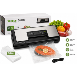 95kPa Vacuum Sealer Machine with AquaLock Technology, for Moist Seals, 2X Seal & 130W, Fully Automatic Food Sealer, Built-In Cutter, Bag Storage & Hose, Precision Sealing, 2 Bag Rolls,Stainless Steel