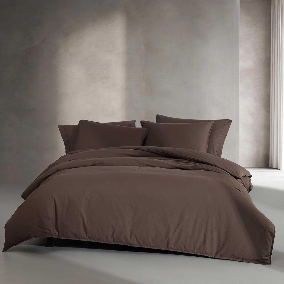 Calvin Klein - King Comforter Set, Modern Cotton Washed Percale Bedding with Matching Shams, Oeko-Tex Certified (Washed Percale Dark Brown, King)