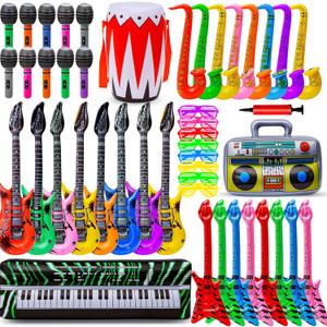 Inflatable Rock Star Toys, 48pcs 80s 90s Party Decorations Inflatable Party Props Musical Instrument Blow up Guitar Inflate Rock Band for Carnival Rock and Roll Party Favors (Random Color)