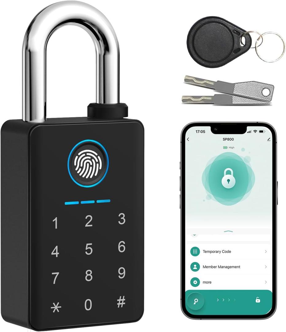 Heavy Duty Fingerprint Padlock with Key, Smart Gate Lock with Keypad, Keyless Entry Digital Combination Lock for Outdoor Fence, Gate, Shed, Storage Unit, Pool, Locker, Tuya App