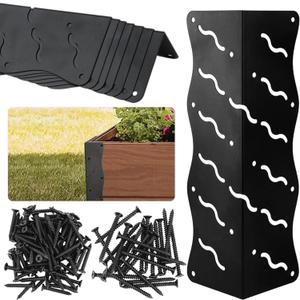 Set of 8 Raised Garden Bed Corner Brackets with Wood Screws, Rust Resistant Metal Connectors 11" x 3" x 3" for 20"-24" Beds, Raised Bed Corners for Vegetable Planter Garden Matte Black
