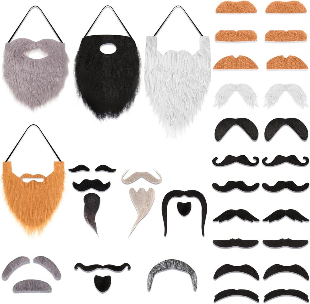 Syhood 32 Pcs Fake Mustaches Funny Self Adhesive Fake Beard Moustache Costume Realistic Beard for Masquerade Cosplay Decor