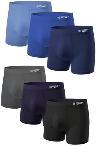 TEXLINA Men's Boxer Briefs 4-Pack, Cotton Stretch Underwear with 3D Support Pouch for All-Day Comfort XL