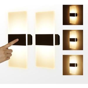 MEHIDFY Wall Sconces Sets of 2, Dimmable Touch Control Wall Lamp, Rechargeable LED Wall Sconces, Battery Operated Wall Lights, Bedside Lamp, Reading Light Bedroom with 4 Brightness (Warm White) (Black)