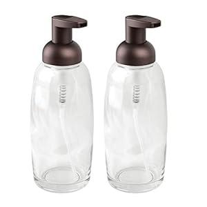 mDesign Refillable Glass Foaming Hand Soap Dispenser - Foam Soap Pump Bottle Container for Bathroom Counter Top - Decorative Foam Soap Dispenser - Malloy Collection - 2 Pack - Clear Frost/Chrome