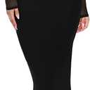 REORIA Women's Fall Mesh Sheer Long Sleeve Wedding Guest Dress Sexy Floral Bodycon Maxi Long Dresses Black Onyx Small