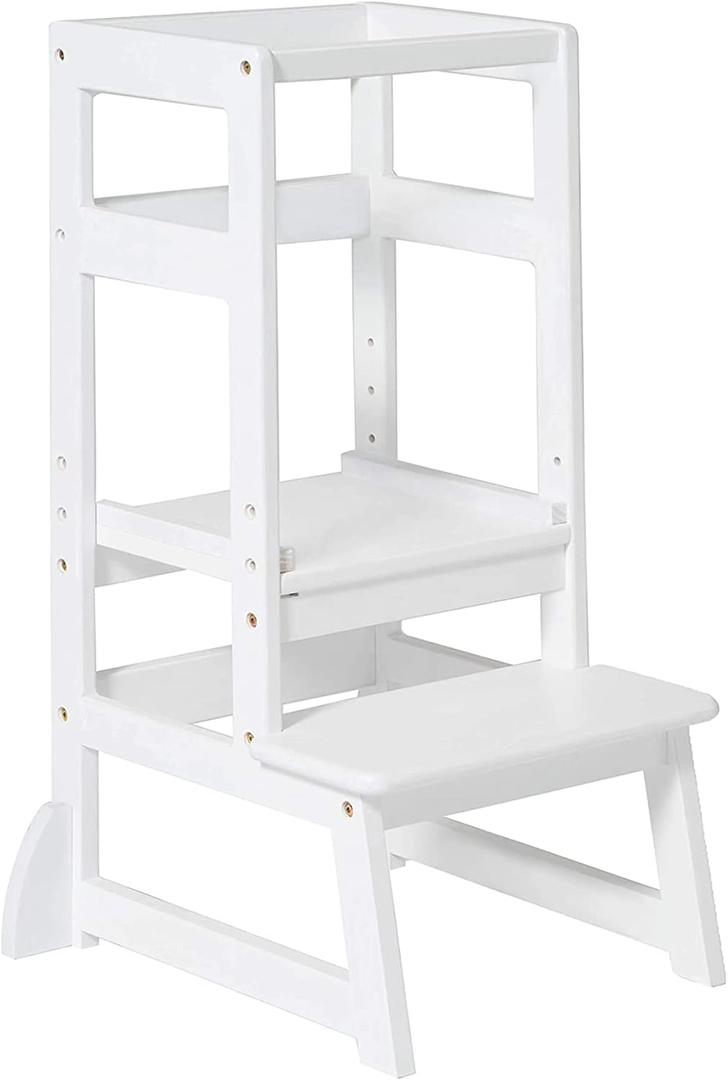 SDADI LT05W Mother's Helper Adjustable Height Kitchen Step Stool, Children Kids Toddlers Counter Level Learning Stool for Kitchen and Bathroom, White