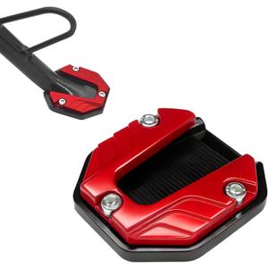 Motorcycle Kickstand Pad, Aluminium Alloy Kickstand Side Stand Extension Plate, Universal Motorcycle Support Accessory for Soft Ground, Grass, Gravel, Sand and Hot Pavement (Red)