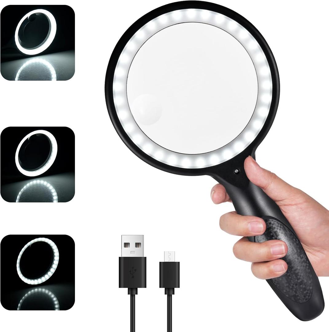 Magnifying Glass with Light, 30x 60x Magnifying Glass for Reading Lighted - 33 LEDs Magnifying Glass Magnifier Magnifier with Light (Black)