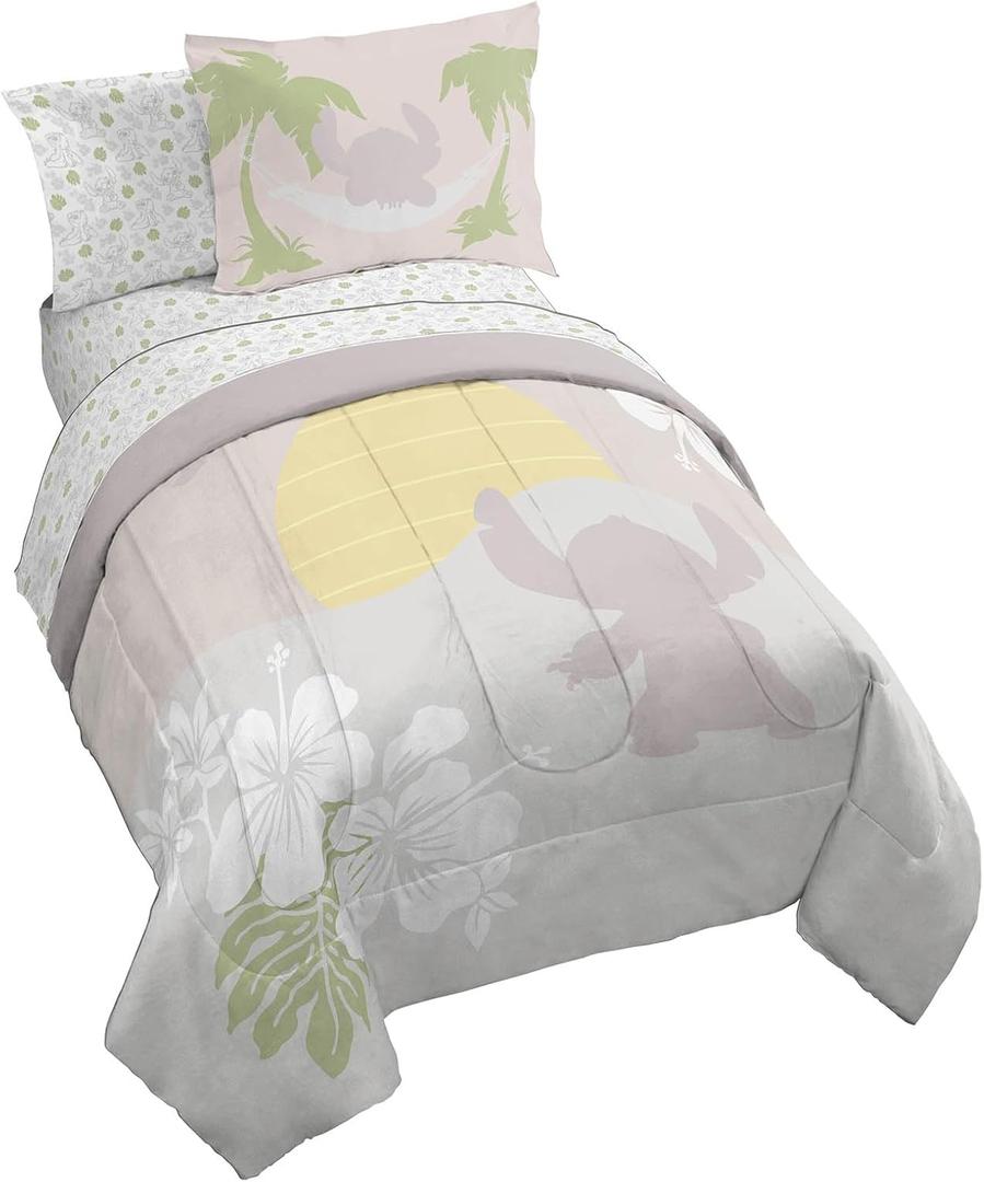 Jay Franco Disney Lilo and Stitch Twin Size Comforter Set - 5 Piece Bedding Includes Sheet Set & Pillow Covers - Super Soft Cozy Bedding
