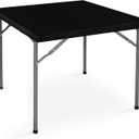 LUSHVIDA Vinyl Card Tablecloth with Flannel Backing 36x36 inch - Waterproof Plastic Picnic Table Cover for Square Folding Table Cloth with Elastic Corners, Black