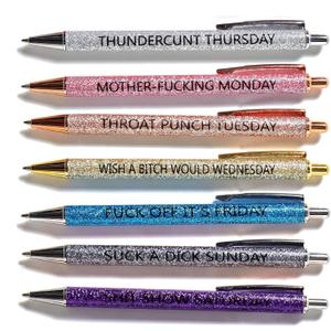7pcs funny pens for adults,Pens for Adults Describing Mentality,Office Pens with Sayings for Each Day of The Week,Weekday Glitter Pen,Gift for Colleagues, Multi colored