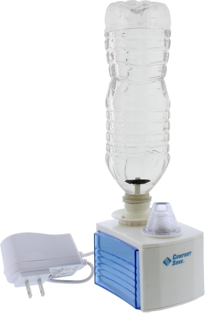 Comfort Zone Ultrasonic Turn Bottle into into Personal Portable Humidifier - 6 Hour Operation - Whisper Quiet, Travel, White