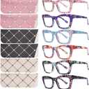 SIGVAN 6 Pack Reading Glasses Blue Light Blocking Square Computer Spring Hinge Readers for Women Men