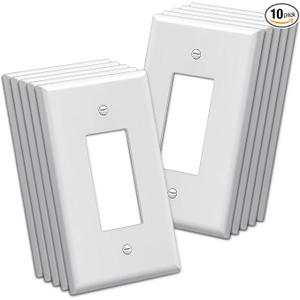 BESTTEN 10 Pack 1-Gang Oversize Decor Wall Plate, Jumbo Unbreakable Polycarbonate Decorator Receptacle Outlet Cover and Oversized Switch Plate, White, ETL listed