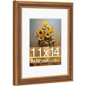 11x14 Picture Frame for 8x10 Photo with White Mat, HD Real Glass 11x14 Vintage Photo Frame, 11 by 14 Poster Frame with Vintage Gold Border Horizontal & Vertical Display for Tabletop or Wall Decor (1 Pack)