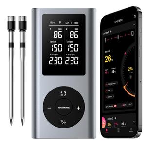 Meat Thermometer Wireless with 2 Meat Probes, 800FT Long Range Bluetooth Thermometer Wireless Temperature Probes for Remote Monitoring of Grill, Oven, Smoker, Air Fryer, iOS & Android App (Silver)